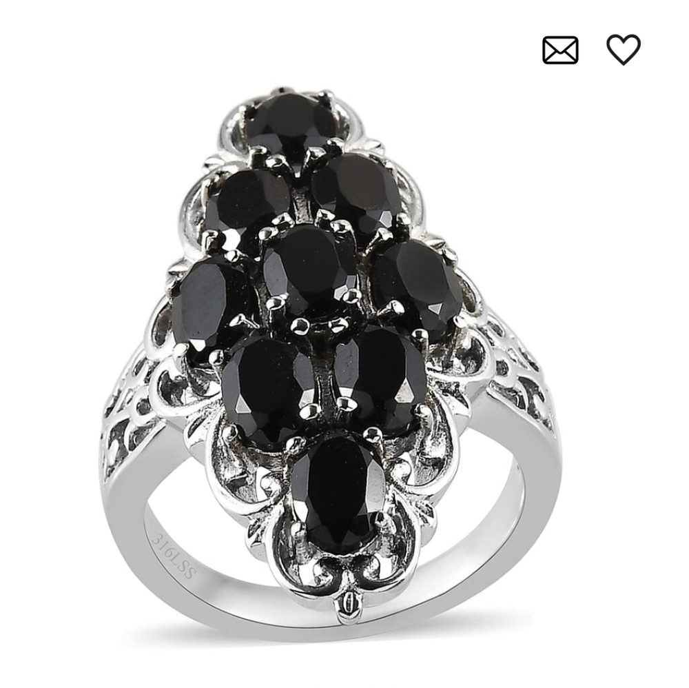 🆕️Thai Black Spinel Elongated Ring in Stainless Steel 5.50 ctw